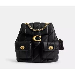 Coach Tabby 22 Quilted Leather Backpack Black Gold Chain Soft Luxury Bag